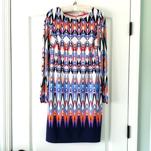 Vince Camuto Women's Cocktail Dress w/ Liner Sz 4 70s Pattern Long Sleeve